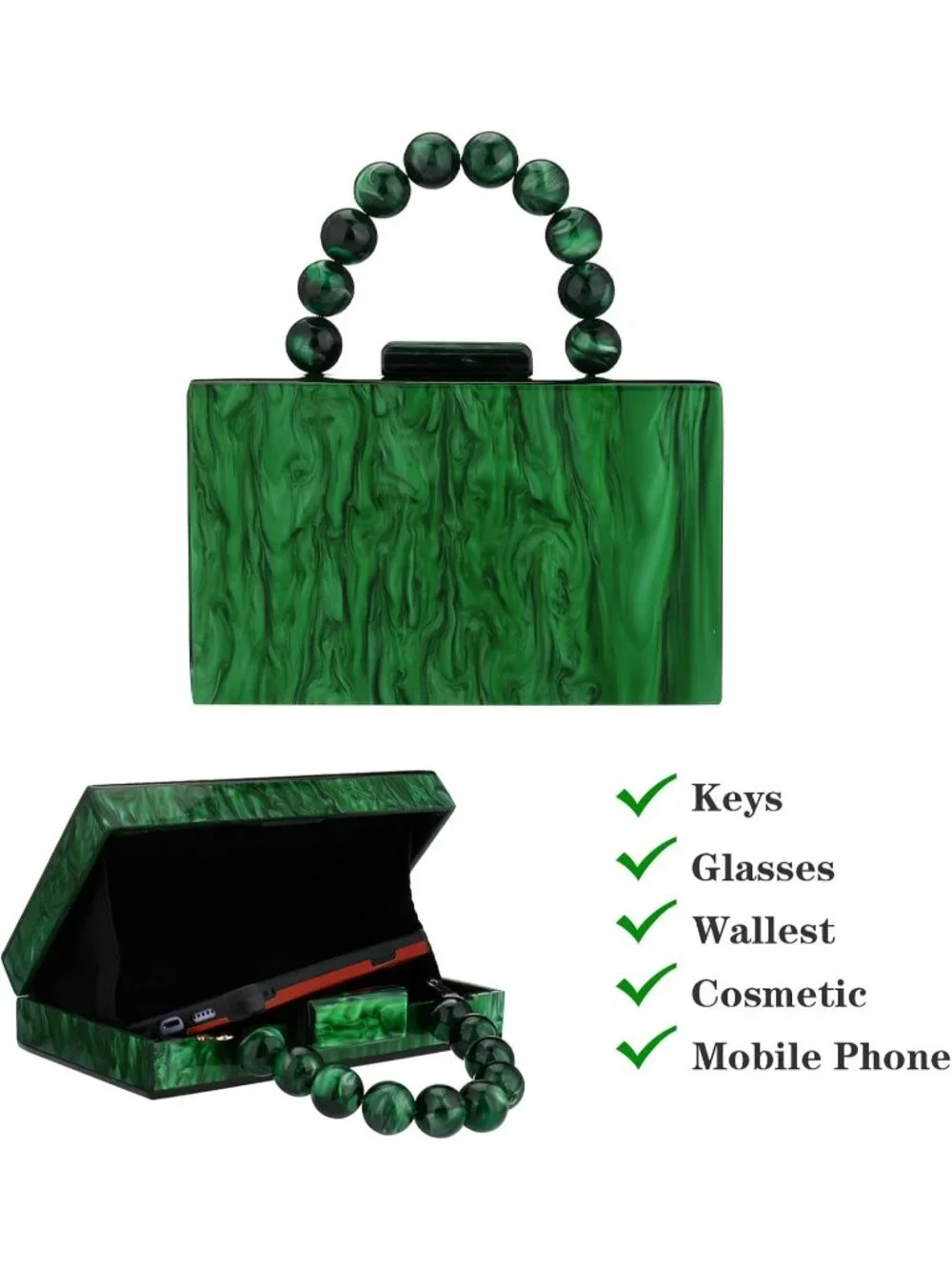👜Women's Green Crossbody Bag with Pearl Chain Formal Purses with Pearl Chain
